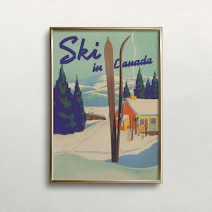 Póster vintage de esquí en Canadá: Arte mural invernal (descarga digital)