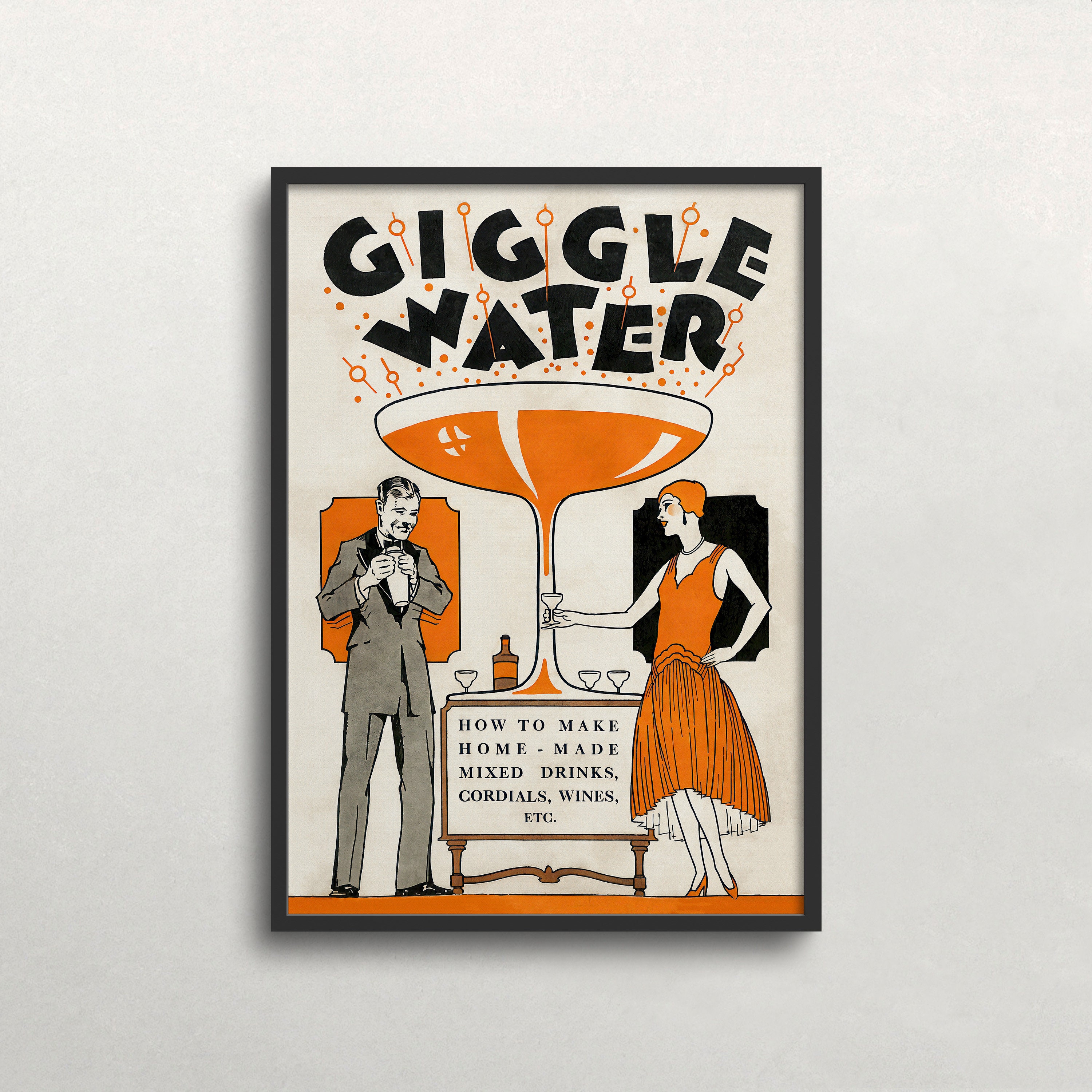 Giggle Water Martini Art Print: Vintage Bar Cart Decor (digital