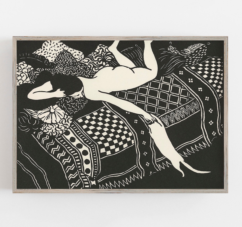 Woman and Cat Portrait | Vintage Wall Art | Nude Woman Wall Art | Black and White Art | Cat Lady Art | DOWNLOAD | PRINTABLE Wall Art #305