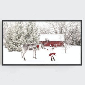 Christmas Frame TV, Deer and Girl Wall Art, Christmas Wall Art, Winter Wall Art, Holiday Wall Decor, Digital DOWNLOAD, Samsung Frame TV Art