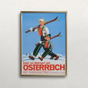 Österreich Wandkunst, Vintage Ski Poster, Mutter und Sohn Kunst, Winter Wandkunst, Bunte Kunst, DIGITAL DOWNLOAD, DRUCKBARE Wandkunst