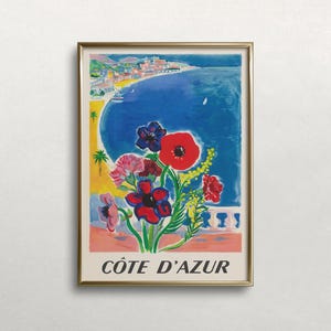 Côte d' Azur Frankrijk kunst, Franse Rivièra kunst, kleurrijke muurkunst, vintage muurkunst, strand kunst aan de muur, Frankrijk reizen poster, AFDRUKBARE muurkunst