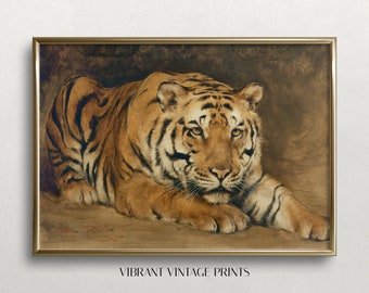 Vintage Tiger Painting: Muted Neutral Colors (Digital Download)