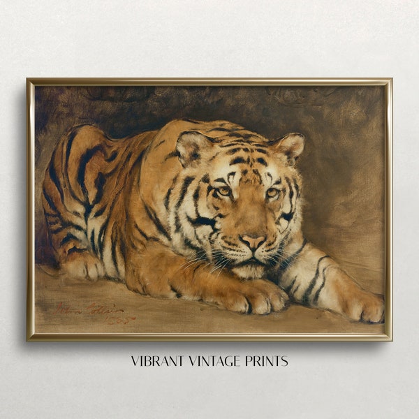 Tiger Wall Art, Vintage Wall Art, Vintage Tiger Print, Muted Neutral Colors, Tiger Painting, DIGITAL DOWNLOAD, PRINTABLE Wall Art #262