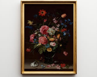 Moody Flowers Art, Vintage Flower Print, DRUKOWANA sztuka, Nieoprawiona grafika giclée