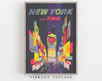 Vintage Times Square Art Print: Retro NYC Travel Poster (Digital Download)
