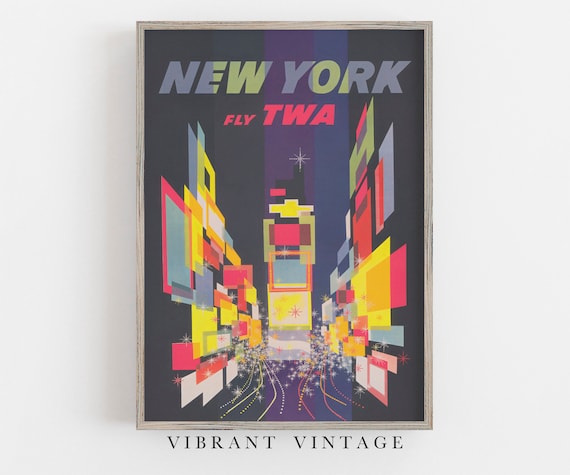 Vintage Times Square Art Print: Retro NYC Travel Poster (Digital Download)