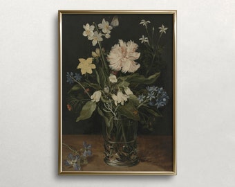 Moody Flowers Art |  Flowers in Vase | Vintage Wall Art | Dark Aesthetic Art | Floral Still Life | Digital DOWNLOAD|PRINTABLE Wall Art #243