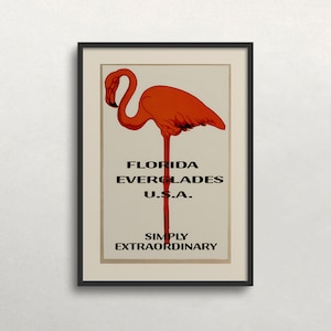 Flamingo Wall Art | Vintage Wall Art | Florida Wall Art | Pink Flamingo Print | Wildlife Print | Digital DOWNLOAD | PRINTABLE Wall Art