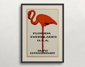 Arte da parete con fenicottero, arte da parete vintage, arte da parete Florida, stampa fenicottero rosa, stampa di animali selvatici, DOWNLOAD digitale, arte da parete STAMPABILE