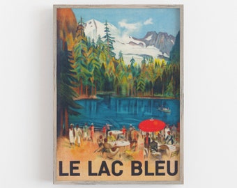 Vintage Switzerland Travel Poster, Le Lac Bleu Print (Digital Download)