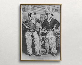 Vintage Cowboys With Chaps Photo: Western Wall Art, Cowboy Digital Print, Black and White Old Photo (Digital Download)