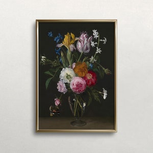 Vintage Floral Bouquet Art Print: Dark Academia Wall Decor (Digital Download)