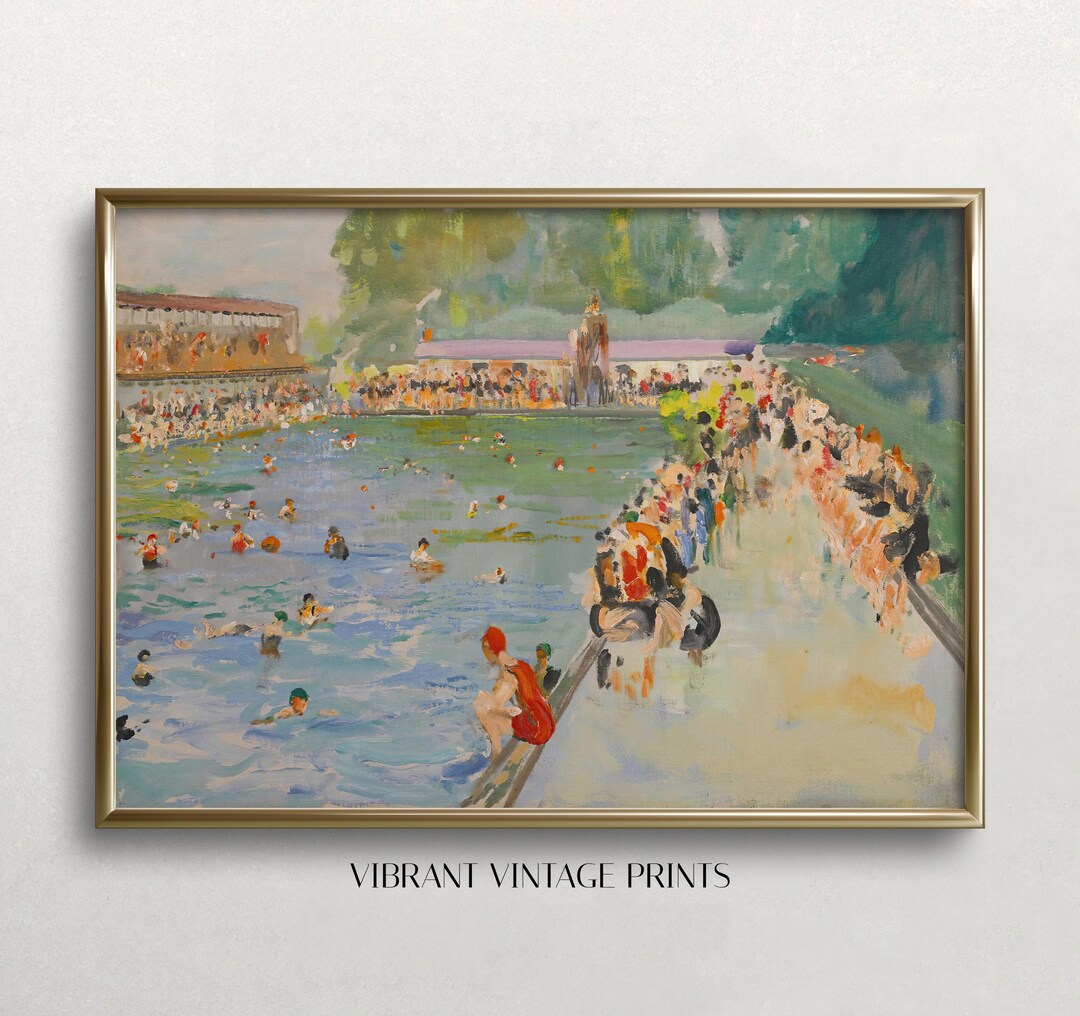 Chiswick Baths Vintage Art Print: Summer Pool Scene (digital Download ...