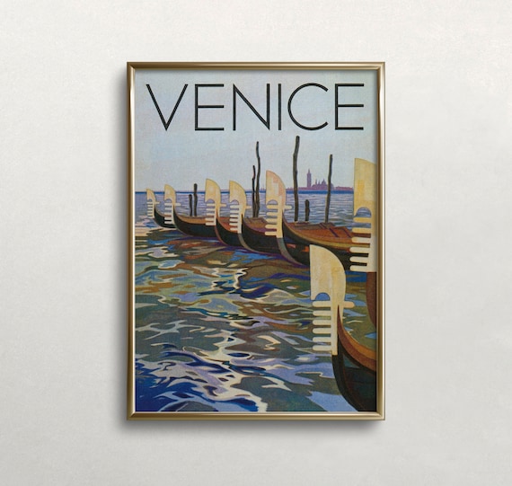 Venice Gondola Vintage Travel Poster, Italy Wall Art (Digital Download)