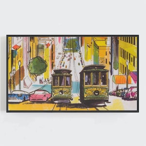 Samsung Frame TV Art, San Francisco Wall Art, Frame TV Art, Frame Tv Art, Cable Cars Art, Retro Art, Digital DOWNLOAD, Digital Art for Tv