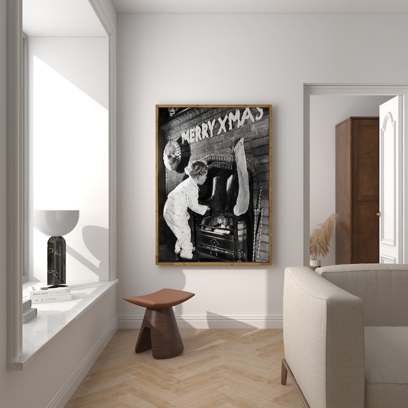 Christmas Wall Art, Black and White Art, Vintage Wall Art, Little Boy