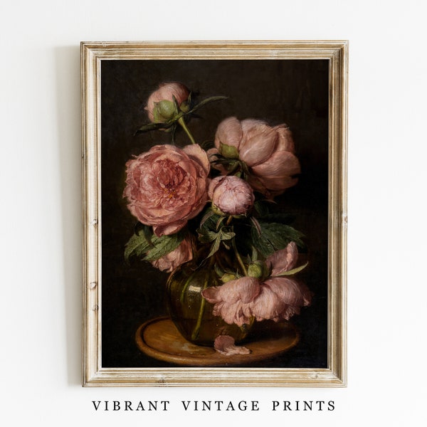 Moody Flower Print, Peonies Painting | Vintage Wall Art | Dark Aesthetic | Antique Wall Decor | Peony Flowers | DOWNLOAD |PRINTABLE Art #211