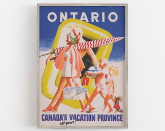Vintage Ontario Canada Travel Poster: Retro Beach Wall Art (Digital Download)