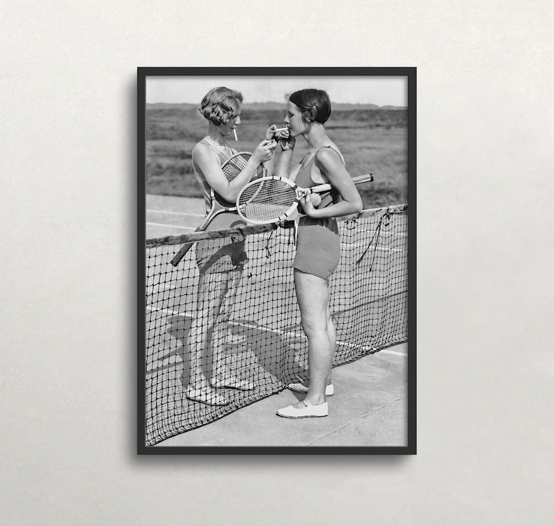 Women Tennis Players, Black and White Art, Vintage Wall Art, Cigarette Break, Women Sports Art, DIGITAL DOWNLOAD, PRINTABLE Art image 3