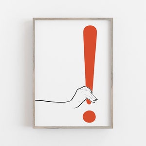 Red Exclamation Point Art, Vintage Wall Art, Red and White Art, Retro Wall Decor, Minimalist, Punctuation Mark, DOWNLOAD, PRINTABLE Wall Art