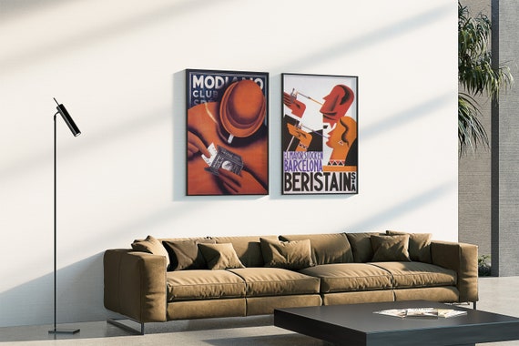 Cigarette Smokers, Art Deco Wall Decor, Vintage Poster Art, Dark