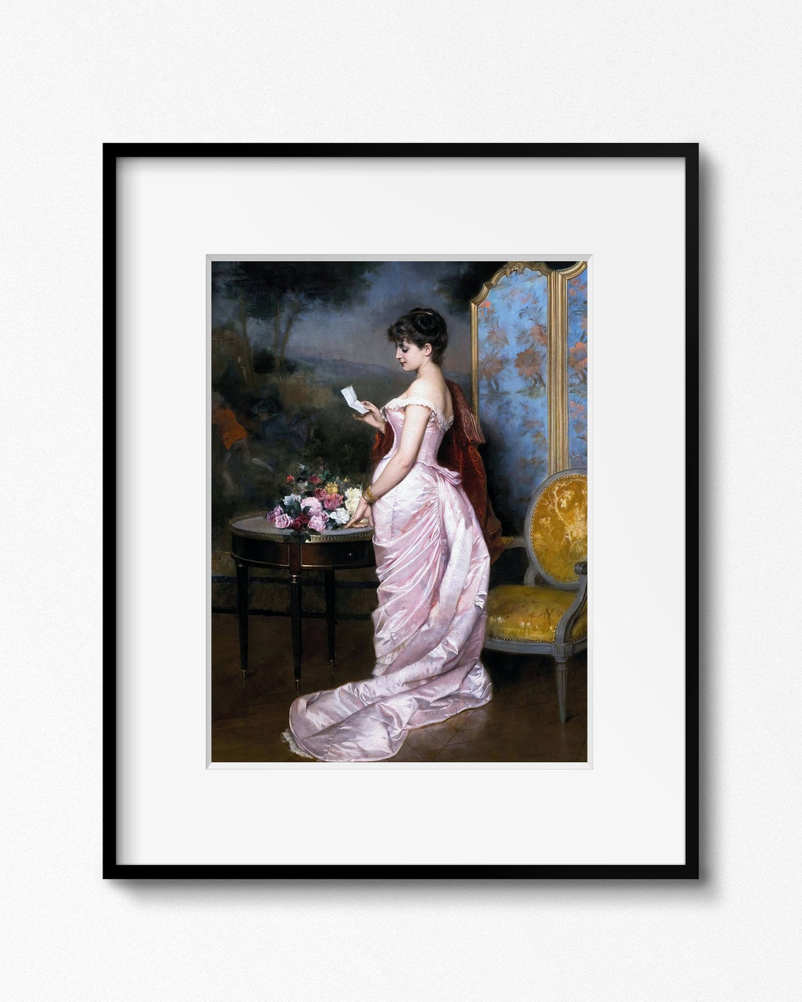 Love Letter Woman Portrait Vintage Painting Reading | Etsy