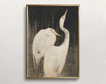 Heron Wall Art | Vintage Wall Art | White Egrets Print | Dark Moody Art |Twee Zilverreigers | Digital DOWNLOAD | PRINTABLE Wall Art #426