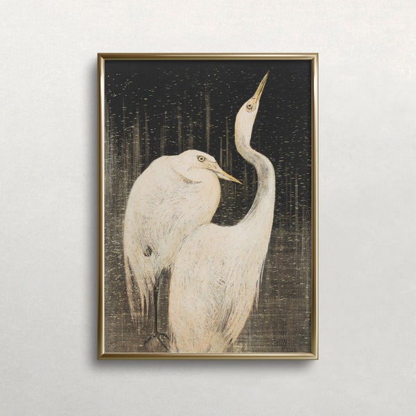 Heron Wall Art | Vintage Wall Art | White Egrets Print | Dark Moody Art |Twee Zilverreigers | Digital DOWNLOAD | PRINTABLE Wall Art #426