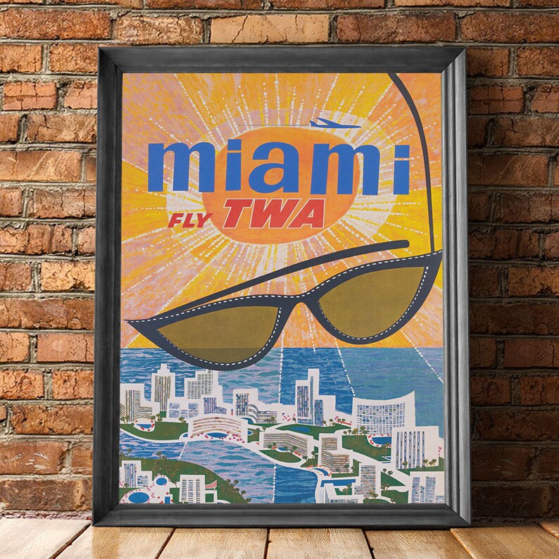 Miami Wall Art Mid Century Modern Miami Travel Poster Etsy