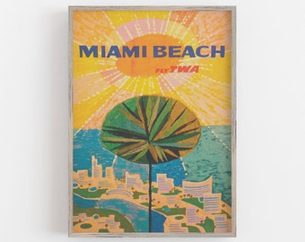 Miami Beach Travel Poster: Colorful Retro Florida Art, Vintage Printable Wall Art (Digital Download)