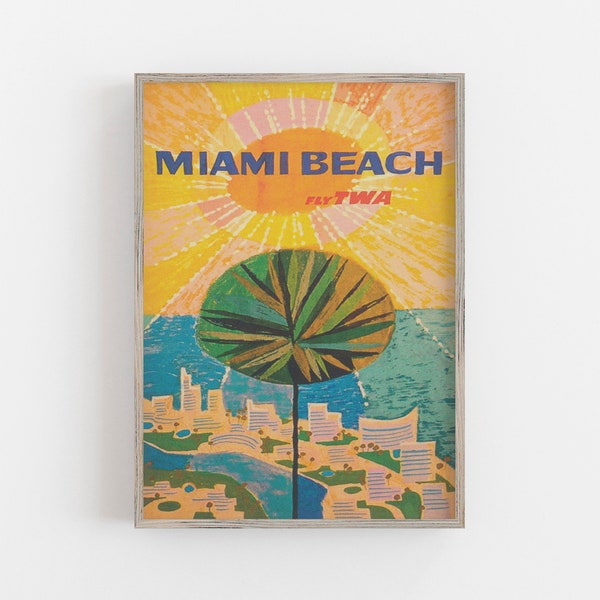 Miami Beach Print, Vintage Wall Art, Miami Travel Poster, Florida Print, Colorful Wall Art, DIGITAL DOWNLOAD, PRINTABLE Art, Large Wall Art