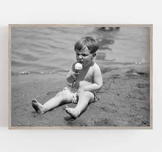 Vintage Beach Art Print: Boy Eating Ice Cream (Digital Download)