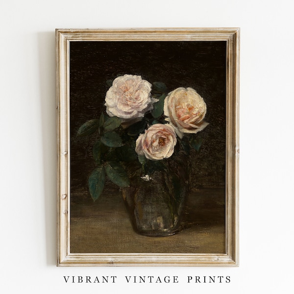 Roses Wall Art | Vintage Wall Art | Pink Blush Roses | Antique Wall Decor | Modern Farmhouse Decor | Digital DOWNLOAD | PRINTABLE Art #87