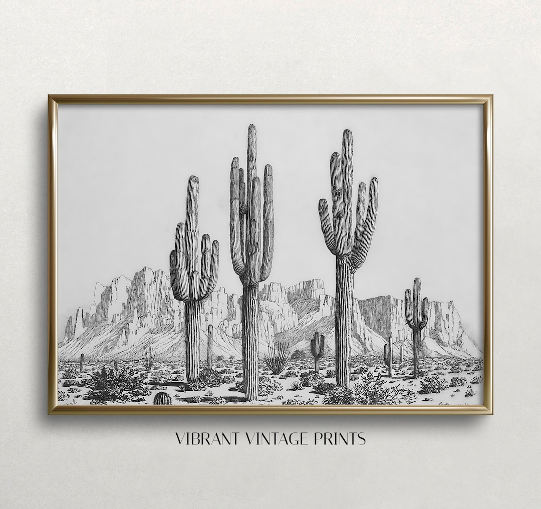 Cactus in Desert | Black and White Art | Cactus Wall Art | Desert Wall ...