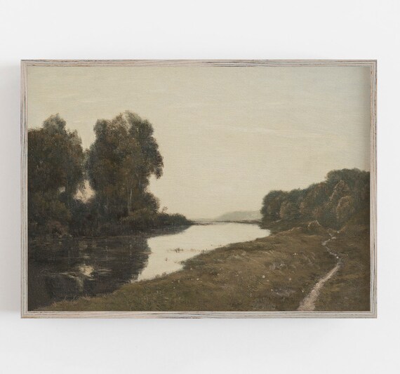 River Landscape Art | Vintage Wall Art | Muted Landscape Art | Summer Art | Antique Wall Decor | Digital DOWNLOAD | PRINTABLE Wall Art #34