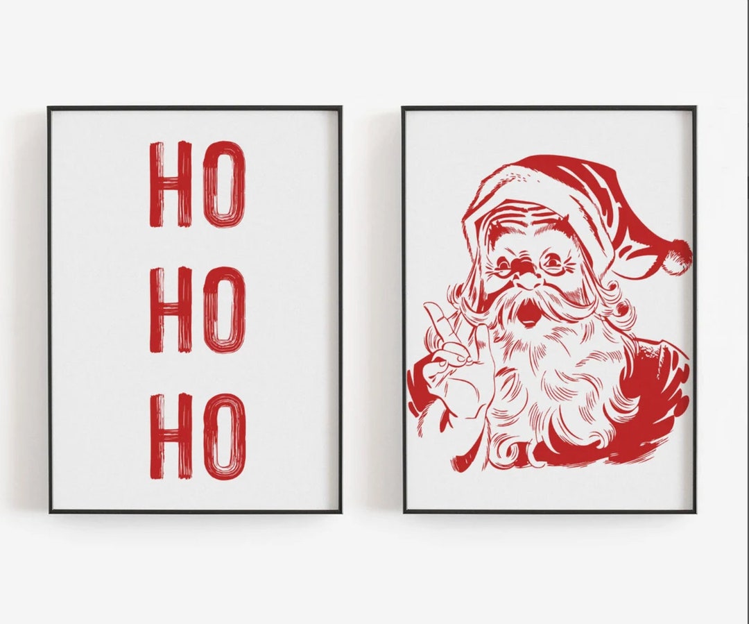 Santa Wall Art, Vintage Santa Art, Retro Santa Art, Retro Christmas Art