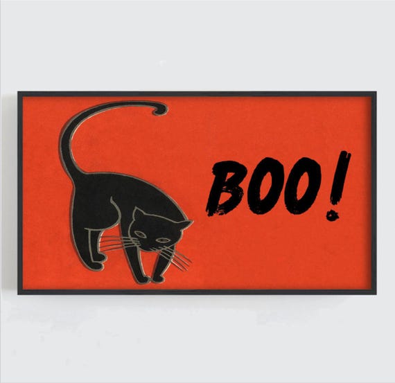 Cat Frame TV Art, Black Cat Wall Art, Halloween Wall Art, Vintage Wall Art, Japanese Matchbox Label, Samsung Frame TV Art, Digital DOWNLOAD