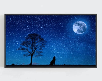 Halloween Wolf Howling at Moon Frame TV Art (Digital Download)