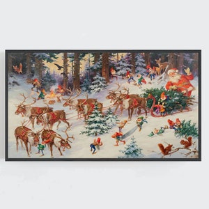 Christmas Frame TV, Santa Claus Wall Art, Christmas Wall Art, Reindeer Art, Elves Art, Vintage Wall Art, Digital DOWNLOAD, Samsung Frame TV