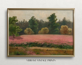 Vintage Pink Clover Field Art Print: 19th Century Landscape (Digital Download)