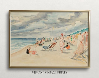 Beach Wall Art | Vintage Wall Art | Deauville Beach | Coastal Wall Decor | Soft Pastel Colors | Digital DOWNLOAD | PRINTABLE Wall Art #458