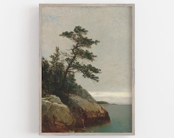 Vintage Pine Tree Landscape Painting: Rustic Wall Art (Digital Download)