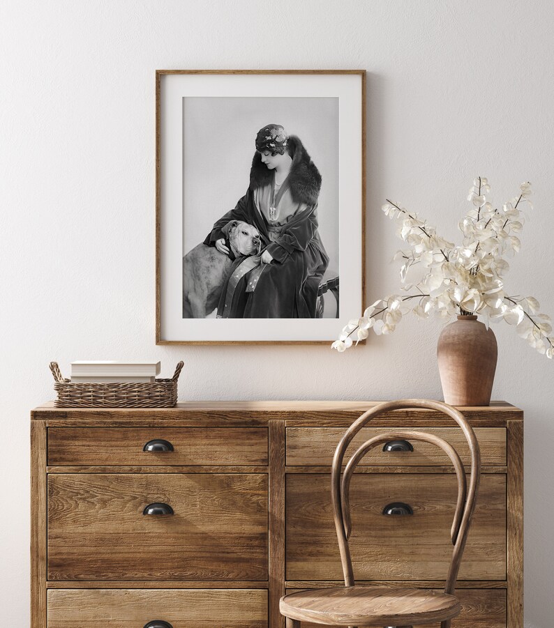 Lady and Her Dog, Black and White Art, Woman Portrait, Vintage Wall Art ...