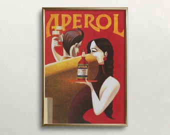 Aperol kunst aan de muur, vintage poster kunst, bar decor, drank print, paar dansende kunst, digitale DOWNLOAD, afdrukbare kunst, kunst aan de grote muur