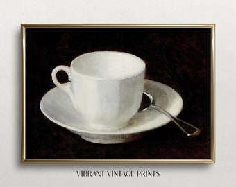 Vintage Coffee Cup Painting: Dark Moody Kitchen Wall Art (Digital Download)