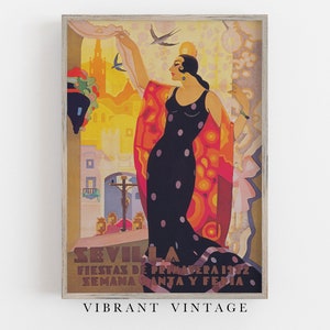Impresión de Sevilla España, Arte de pared vintage, Cartel de viaje de España, Fiestas de Primavera, Arte de Sevilla, DESCARGA digital de arte colorido, Arte IMPRIMIBLE