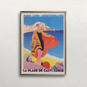 Plage de Calvi, Arte de la pared de Francia, Arte de la pared vintage, Cartel de viaje, Arte de la pared de la playa, Arte de la pared colorido, Arte de la pared IMPRIMIBLE, DESCARGA DIGITAL
