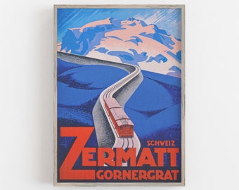 Zermatt Switzerland Vintage Travel Poster, Train Wall Art (Digital Download)