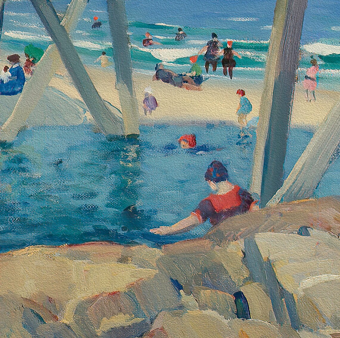 Beach Wall Art Vintage Painting Coastal Print Antique Etsy